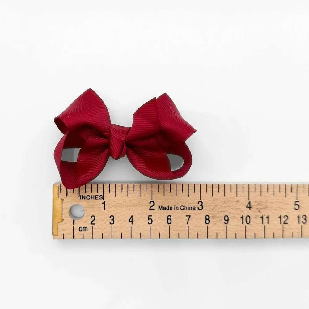 Set of 2 Pretty Girls Hair Bows Grosgrain Ribbon Hair Clips Accessory Burgundy - Picture 5 of 5